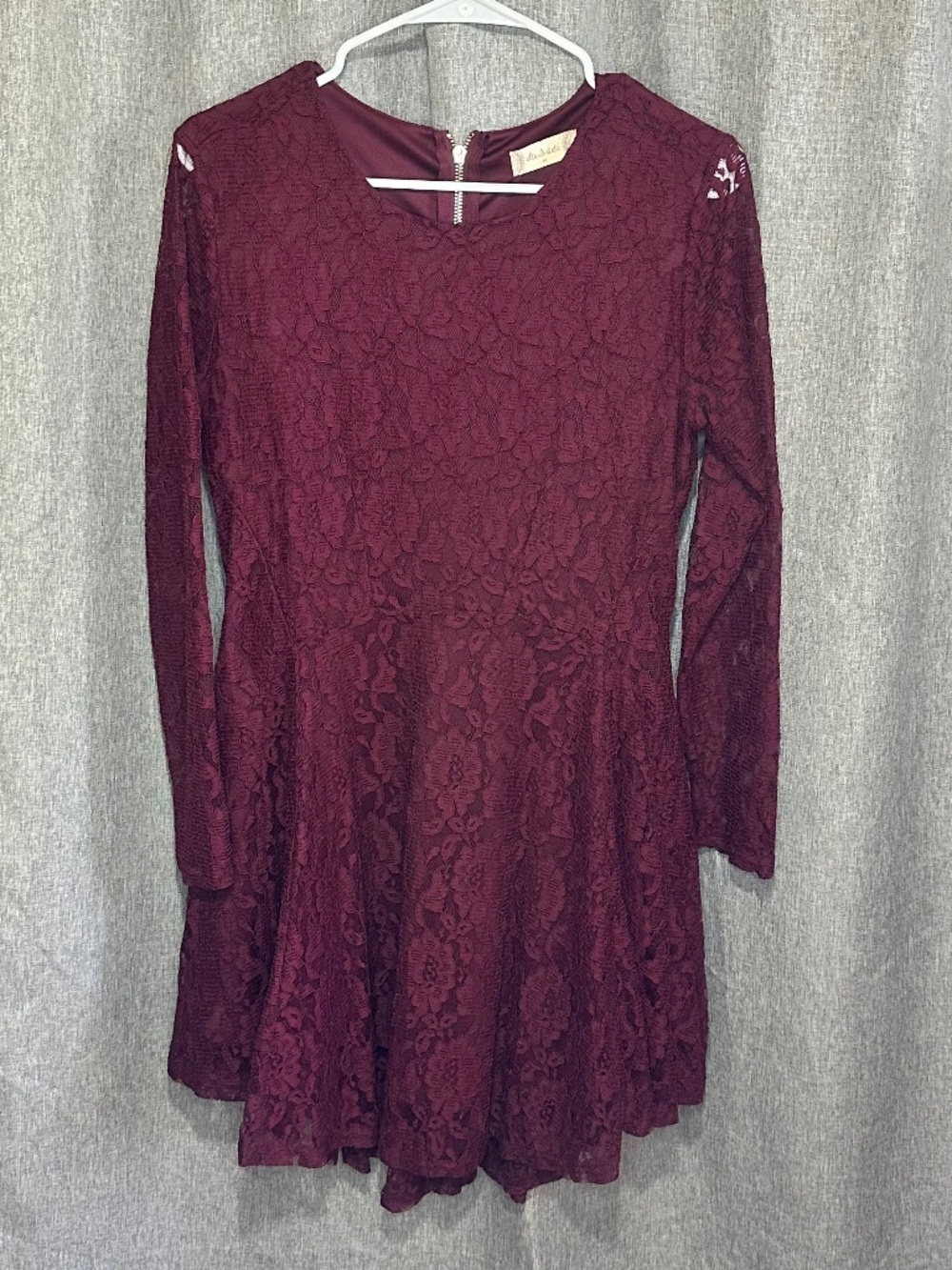 Altar'd State Burgundy Lace Long Sleeve Skater Dress - Medium